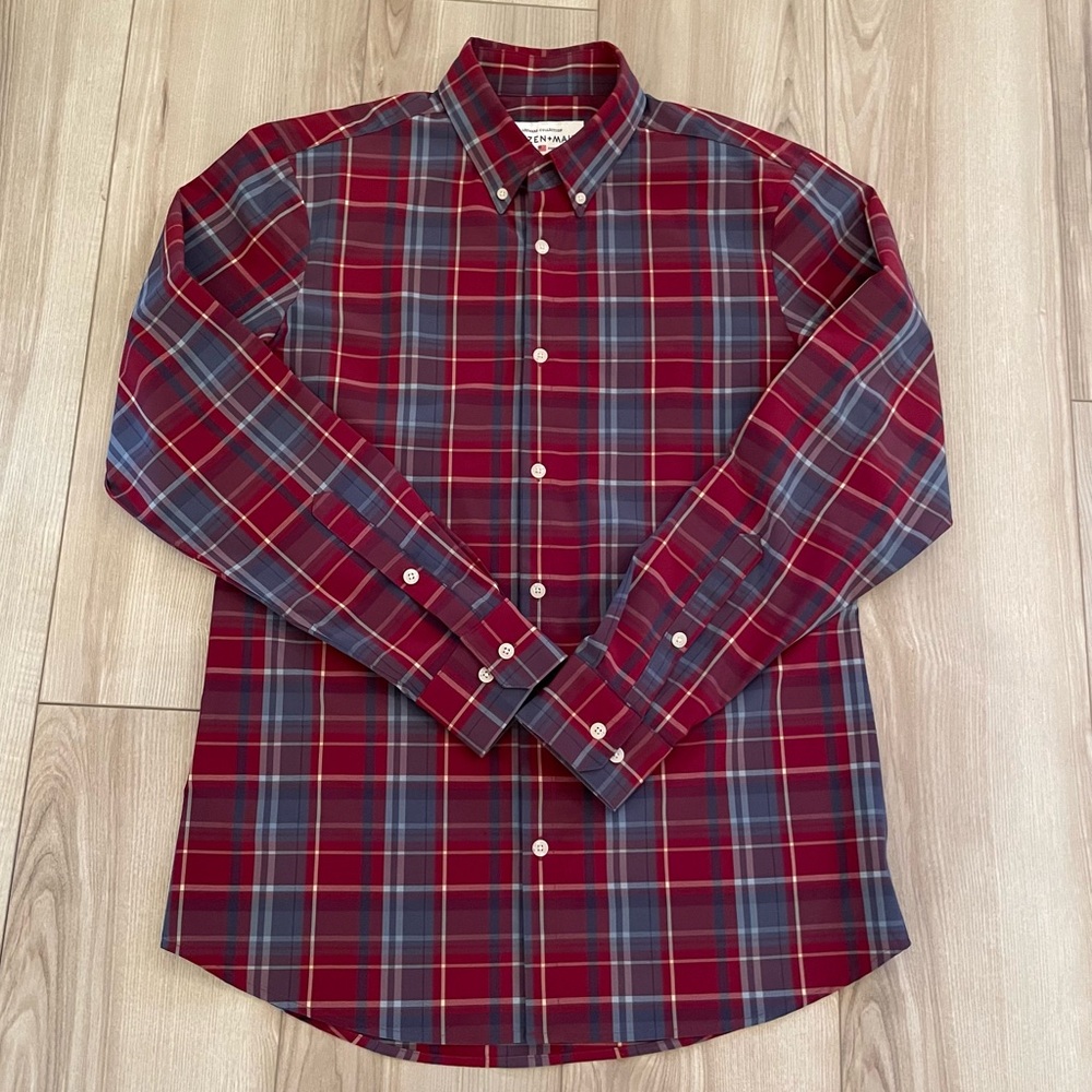 Mizzen+Main Leeward Collection No Tuck Red and Blue Plaid Shirt